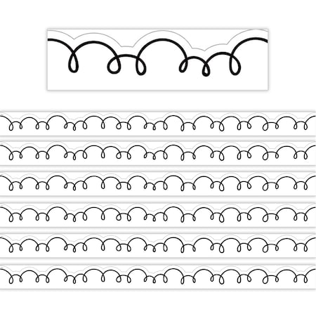 Teacher Created Resources White with Black Squiggles Die-Cut Border Trim, 72PK 6809